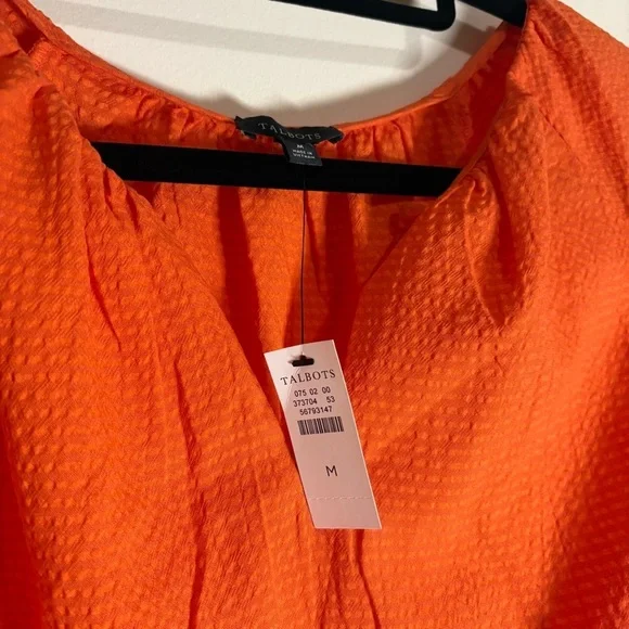Talbots Seersucker Elbow Sleeve Top in Orange size Medium NWT - Picture 5 of 6